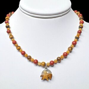 CAROLYN POLLACK STERLING SILVER TIGERS EYE BEADED WAGON WHEEL NECKLACE  16" -20"